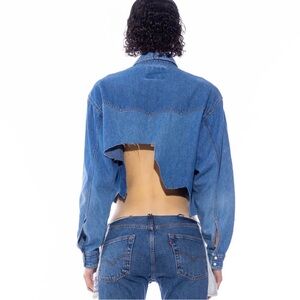 Sami Miro V cut Safety Pin Blouse in Vintage Denim size XL